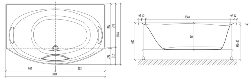 Ванна Прямая Amica "ОГАЙО" 180х80 Овал Белая фото 4