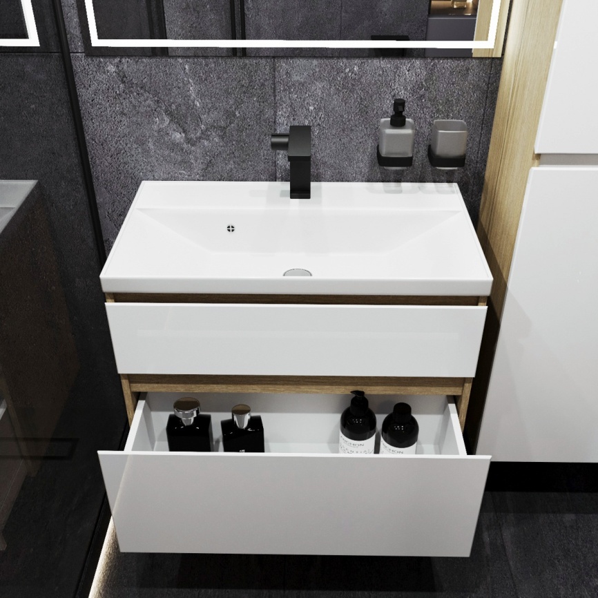 Тумба Подвесная Amica "КРИТ" 2 Ящика Белый фото 2