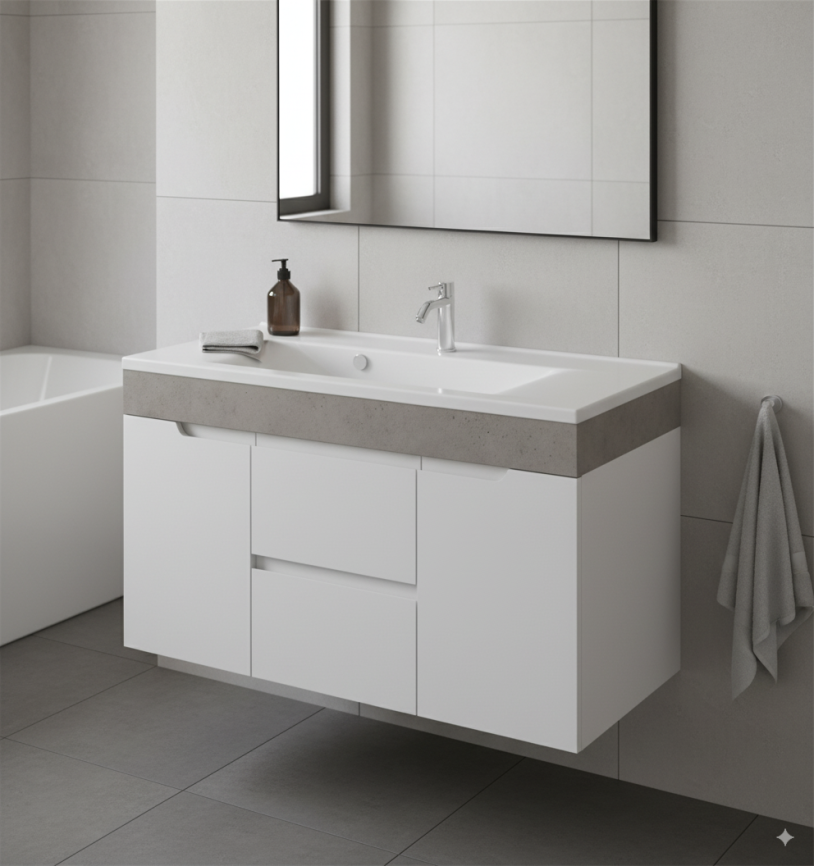 Тумба Напольная Amica "КАПРИ" Размер 100 2 Ящика 2 Двери Бетон фото 3