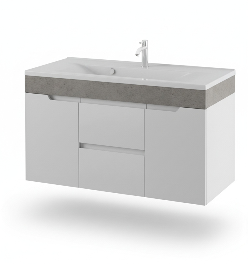 Тумба Напольная Amica "КАПРИ" Размер 100 2 Ящика 2 Двери Бетон фото 1