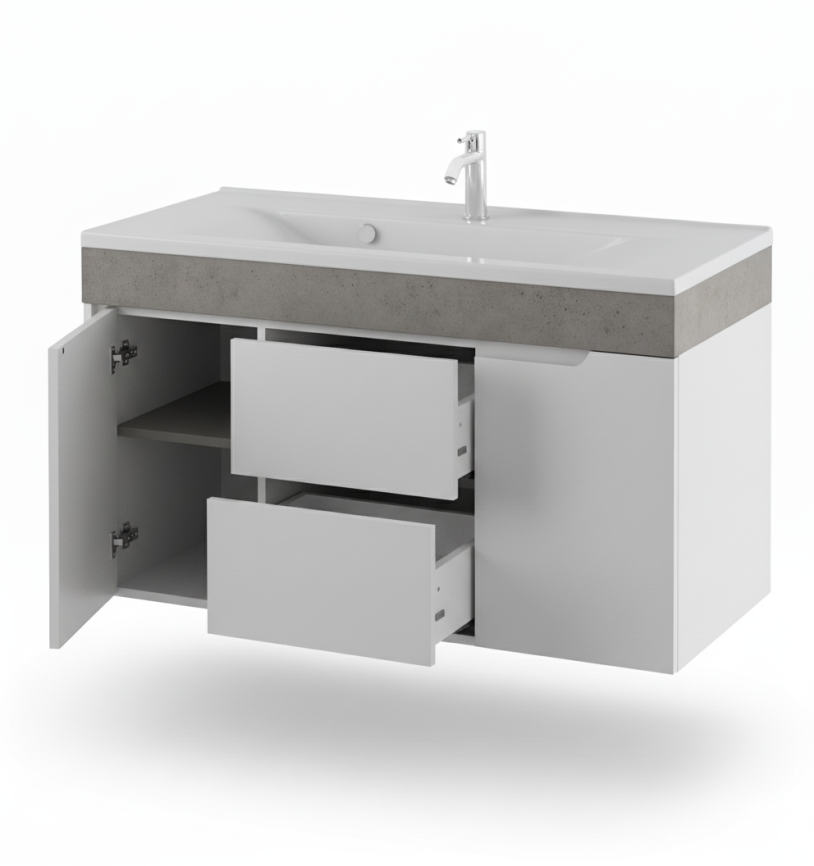 Тумба Напольная Amica "КАПРИ" Размер 100 2 Ящика 2 Двери Бетон фото 2